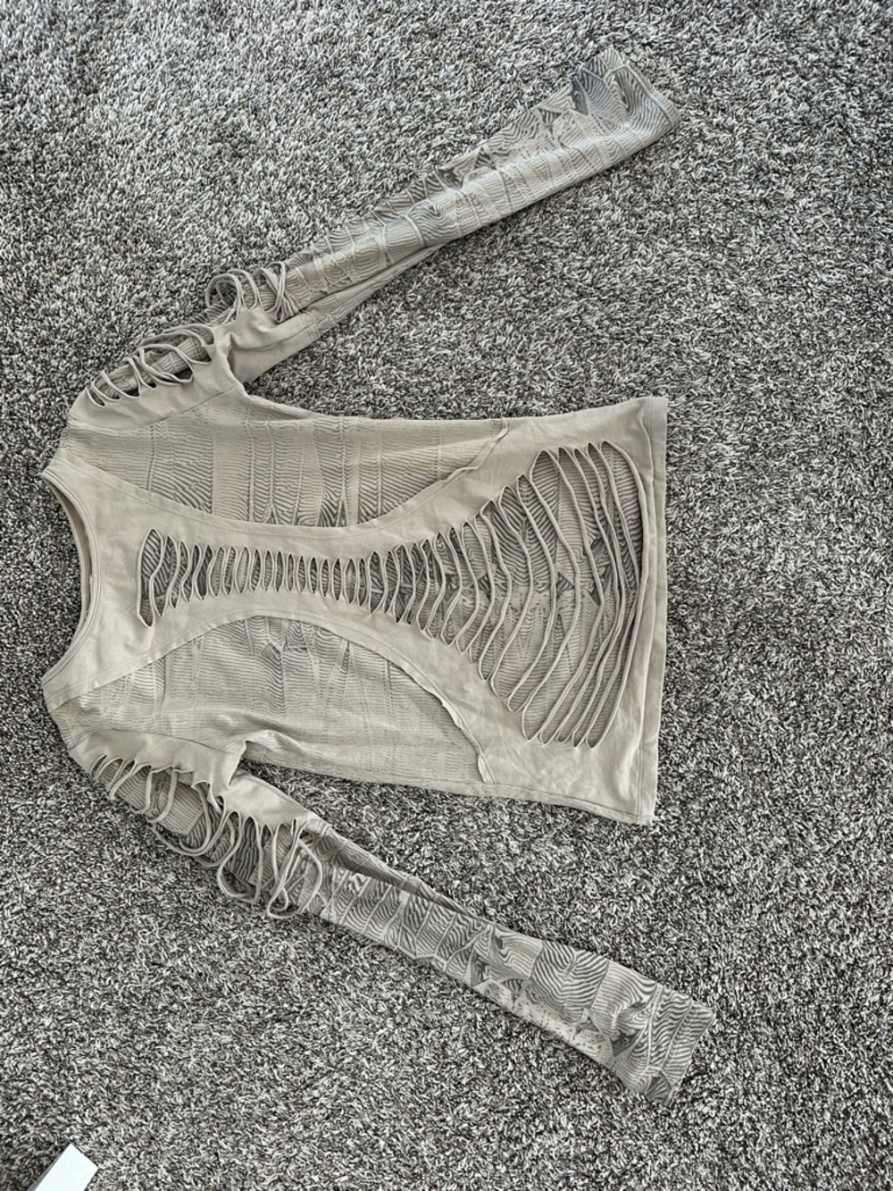 Women’s Open-Work Long Sleeve Top in Taupe